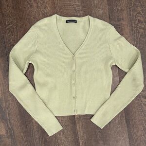 Brandy Melville V-Neck Ribbed Cardigan - Soft Green